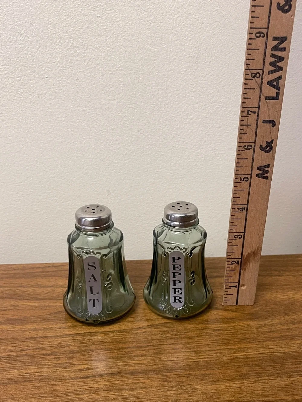 Vintage Green Glass Salt and Papped Shakers with Twist on Tops